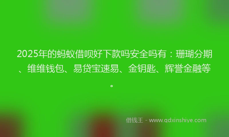 2025年的蚂蚁借呗好下款吗安全吗有：珊瑚分期、维维钱包、易贷宝速易、金钥匙、辉誉金融等。