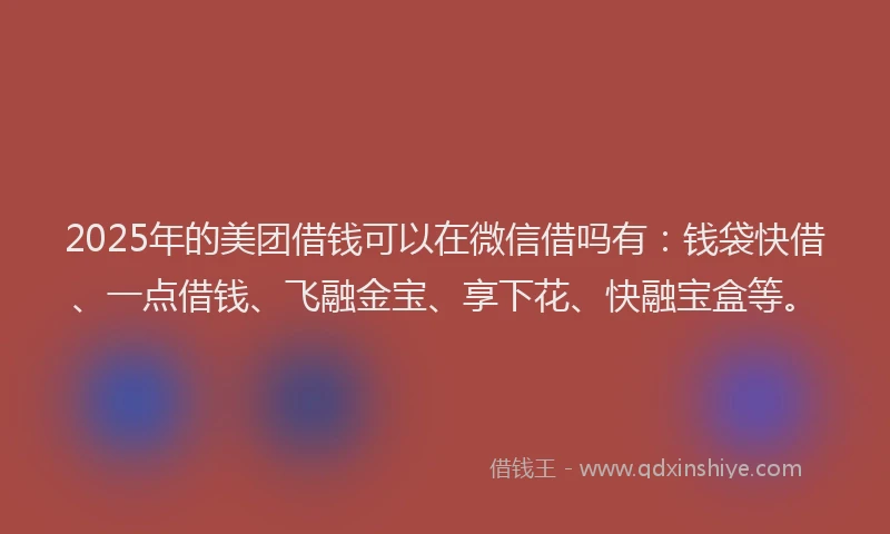2025年的美团借钱可以在微信借吗有：钱袋快借、一点借钱、飞融金宝、享下花、快融宝盒等。