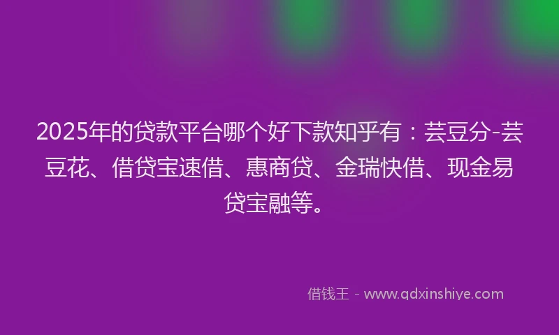 2025年的贷款平台哪个好下款知乎有：芸豆分-芸豆花、借贷宝速借、惠商贷、金瑞快借、现金易贷宝融等。