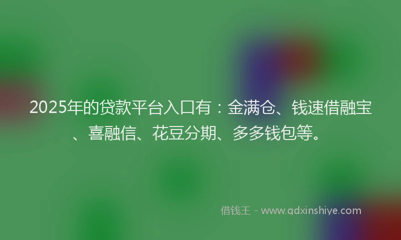 2025年的贷款平台入口有：金满仓、钱速借融宝、喜融信、花豆分期、多多钱包等。