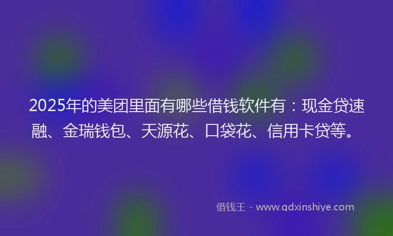 2025年的美团里面有哪些借钱软件有：现金贷速融、金瑞钱包、天源花、口袋花、信用卡贷等。