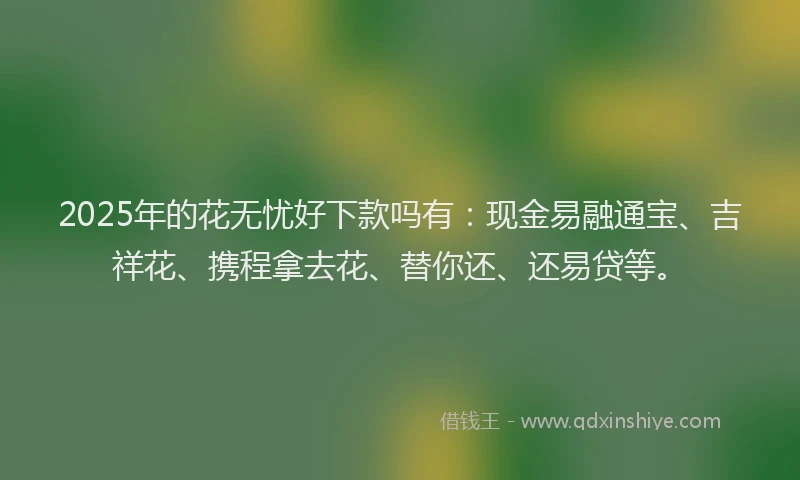 2025年的花无忧好下款吗有：现金易融通宝、吉祥花、携程拿去花、替你还、还易贷等。