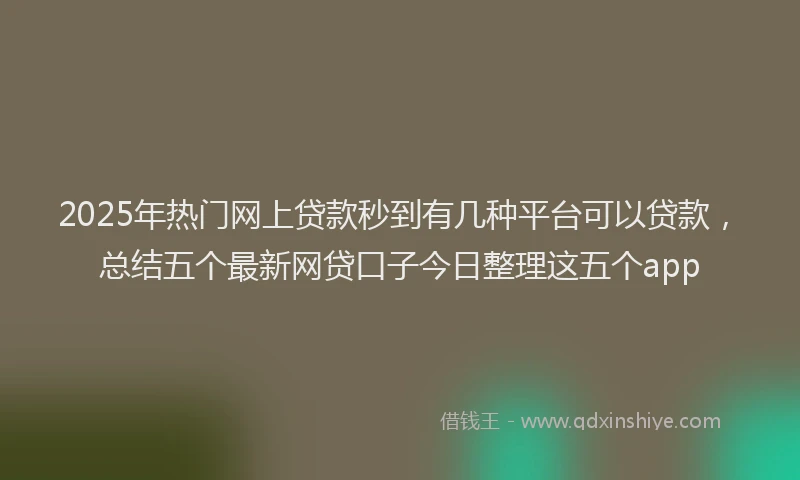 2025年热门网上贷款秒到有几种平台可以贷款，总结五个最新网贷口子今日整理这五个app