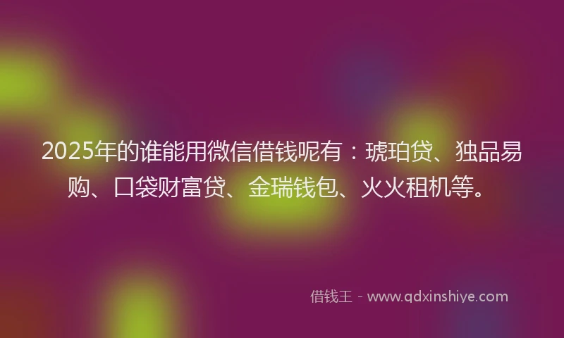 2025年的谁能用微信借钱呢有：琥珀贷、独品易购、口袋财富贷、金瑞钱包、火火租机等。