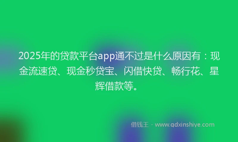 2025年的贷款平台app通不过是什么原因有：现金流速贷、现金秒贷宝、闪借快贷、畅行花、星辉借款等。