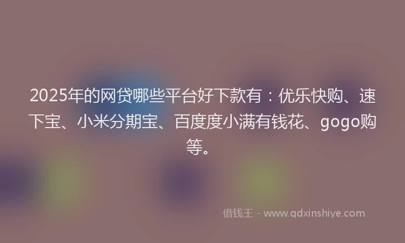 2025年的网贷哪些平台好下款有：优乐快购、速下宝、小米分期宝、百度度小满有钱花、gogo购等。