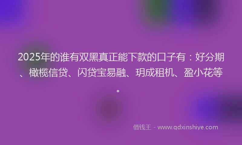 2025年的谁有双黑真正能下款的口子有：好分期、橄榄信贷、闪贷宝易融、玥成租机、盈小花等。