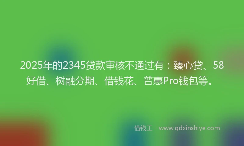 2025年的2345贷款审核不通过有:臻心贷、58好借、树融分期、借钱花、普惠Pro钱包等。
