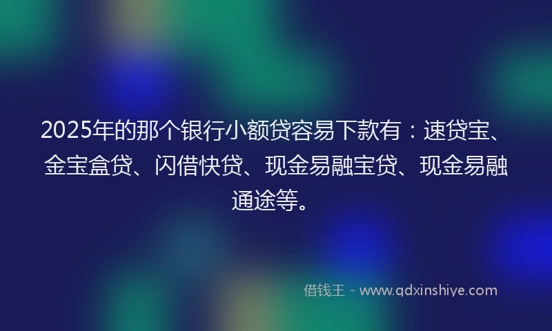 2025年的那个银行小额贷容易下款有：速贷宝、金宝盒贷、闪借快贷、现金易融宝贷、现金易融通途等。