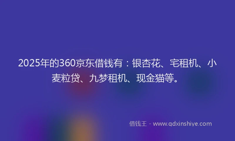 2025年的360京东借钱有：银杏花、宅租机、小麦粒贷、九梦租机、现金猫等。