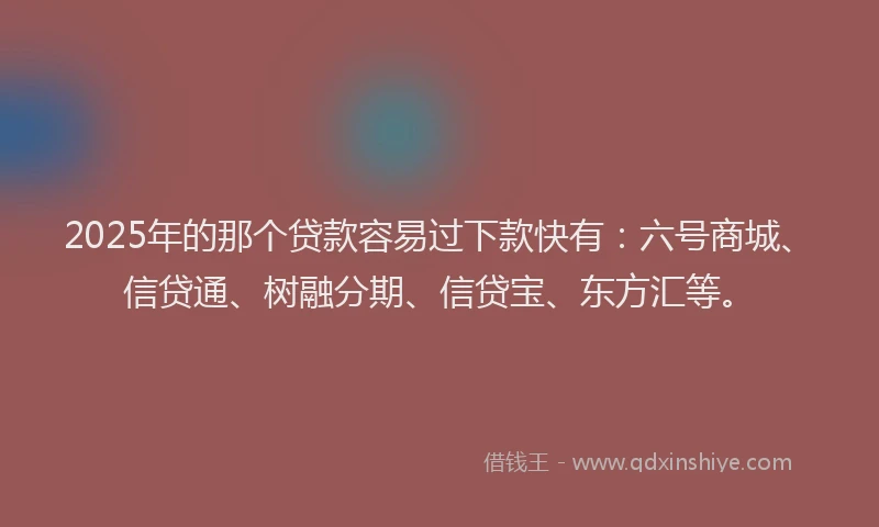 2025年的那个贷款容易过下款快有：六号商城、信贷通、树融分期、信贷宝、东方汇等。