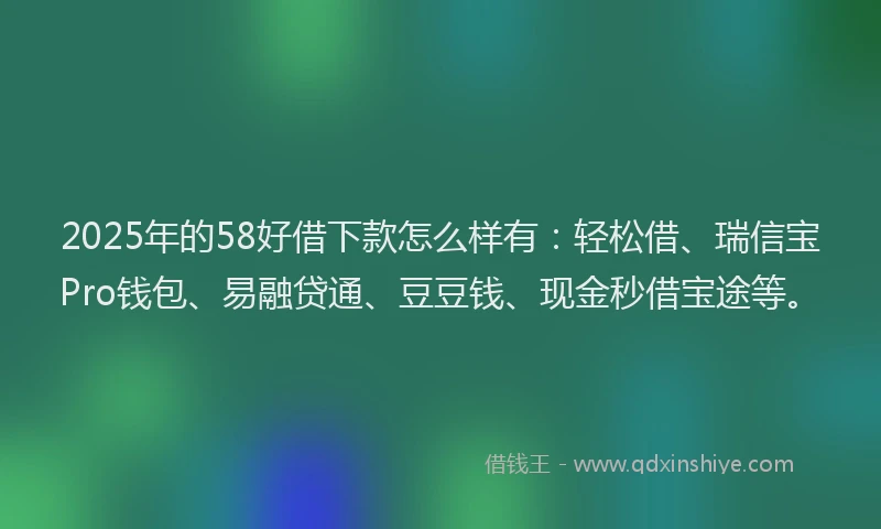 2025年的58好借下款怎么样有：轻松借、瑞信宝Pro钱包、易融贷通、豆豆钱、现金秒借宝途等。
