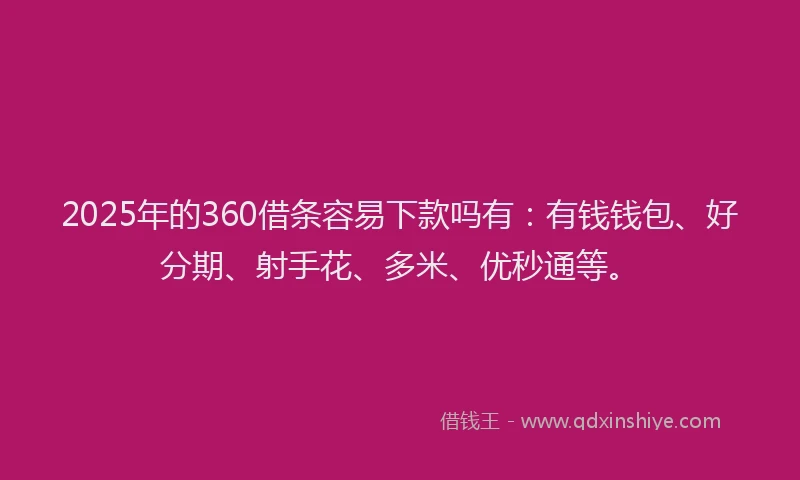 2025年的360借条容易下款吗有：有钱钱包、好分期、射手花、多米、优秒通等。