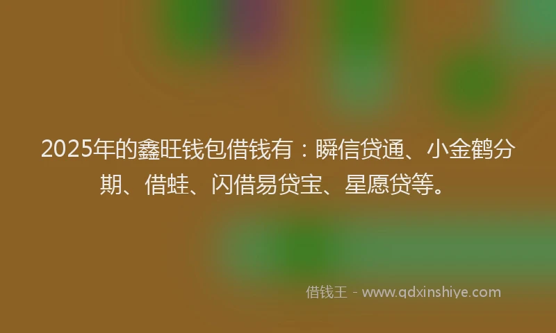 2025年的鑫旺钱包借钱有：瞬信贷通、小金鹤分期、借蛙、闪借易贷宝、星愿贷等。