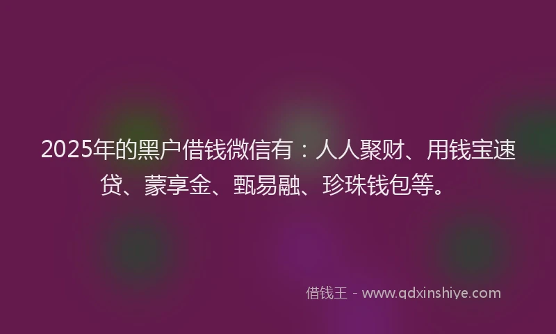 2025年的黑户借钱微信有：人人聚财、用钱宝速贷、蒙享金、甄易融、珍珠钱包等。