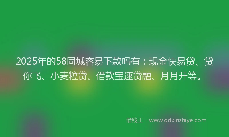 2025年的58同城容易下款吗有：现金快易贷、贷你飞、小麦粒贷、借款宝速贷融、月月开等。