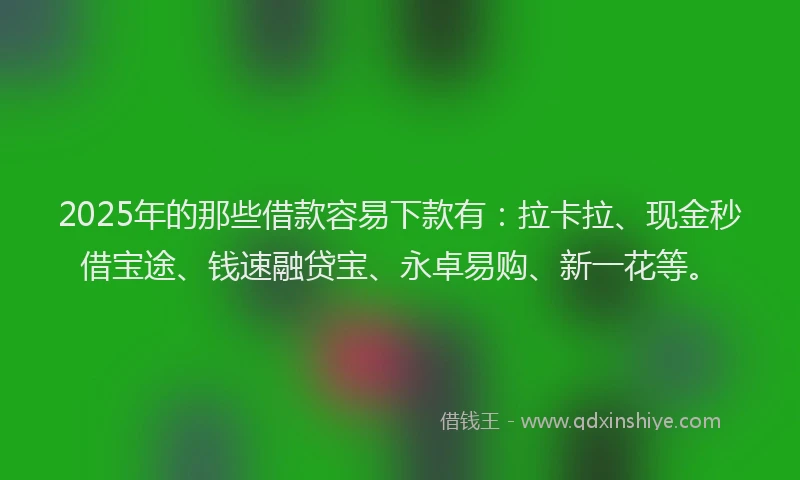 2025年的那些借款容易下款有：拉卡拉、现金秒借宝途、钱速融贷宝、永卓易购、新一花等。