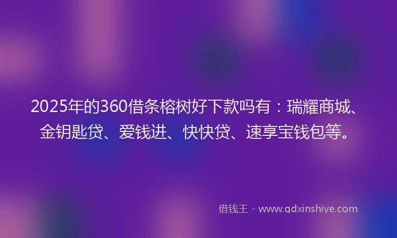 2025年的360借条榕树好下款吗有：瑞耀商城、金钥匙贷、爱钱进、快快贷、速享宝钱包等。
