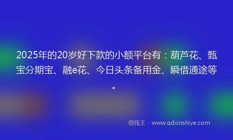 2025年的20岁好下款的小额平台有：葫芦花、甄宝分期宝、融e花、今日头条备用金、瞬借通途等。