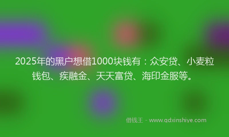 2025年的黑户想借1000块钱有：众安贷、小麦粒钱包、疾融金、天天富贷、海印金服等。