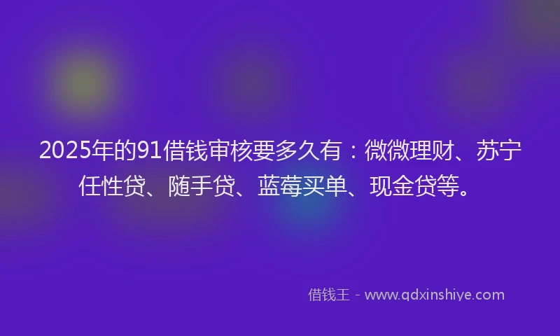 2025年的91借钱审核要多久有：微微理财、苏宁任性贷、随手贷、蓝莓买单、现金贷等。