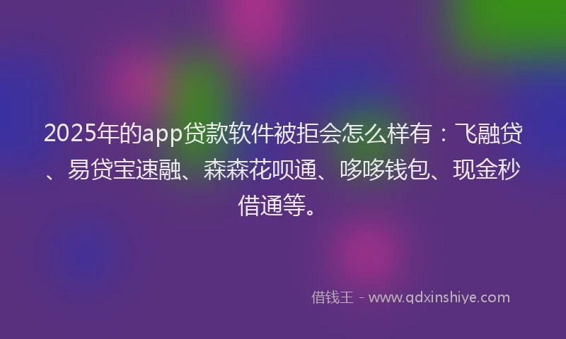 2025年的app贷款软件被拒会怎么样有：飞融贷、易贷宝速融、森森花呗通、哆哆钱包、现金秒借通等。