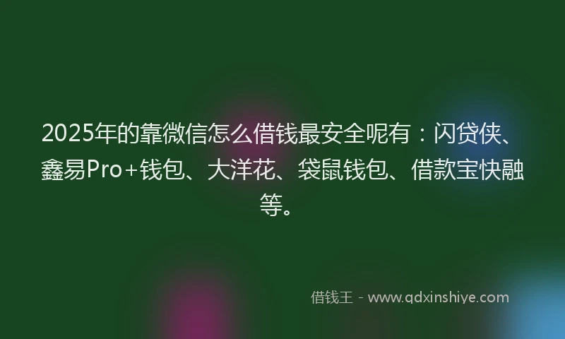 2025年的靠微信怎么借钱最安全呢有：闪贷侠、鑫易Pro+钱包、大洋花、袋鼠钱包、借款宝快融等。