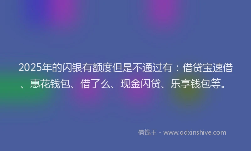 2025年的闪银有额度但是不通过有:借贷宝速借、惠花钱包、借了么、现金闪贷、乐享钱包等。