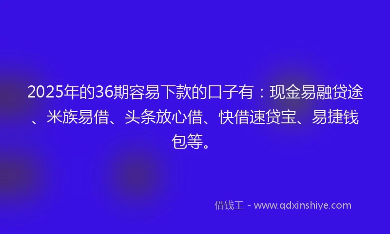 2025年的36期容易下款的口子有：现金易融贷途、米族易借、头条放心借、快借速贷宝、易捷钱包等。