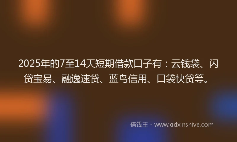 2025年的7至14天短期借款口子有：云钱袋、闪贷宝易、融逸速贷、蓝鸟信用、口袋快贷等。