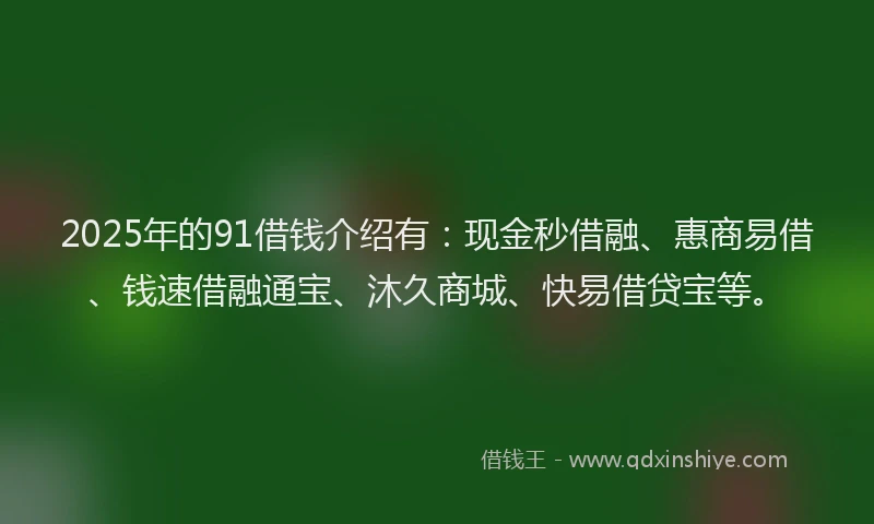 2025年的91借钱介绍有：现金秒借融、惠商易借、钱速借融通宝、沐久商城、快易借贷宝等。