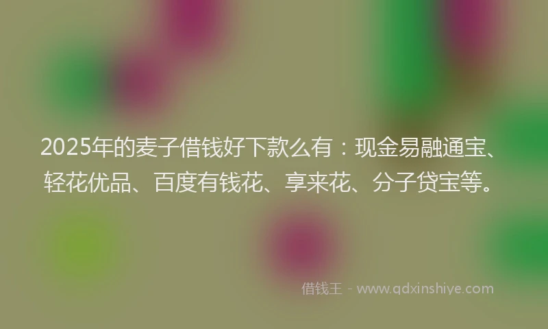 2025年的麦子借钱好下款么有：现金易融通宝、轻花优品、百度有钱花、享来花、分子贷宝等。