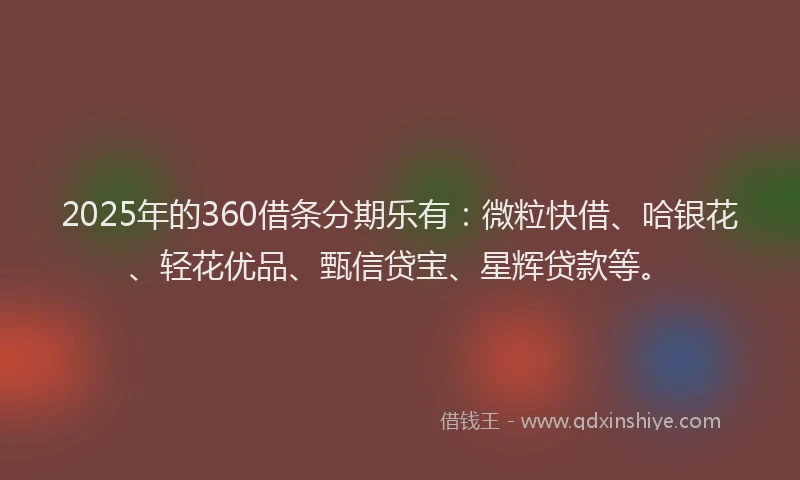 2025年的360借条分期乐有：微粒快借、哈银花、轻花优品、甄信贷宝、星辉贷款等。