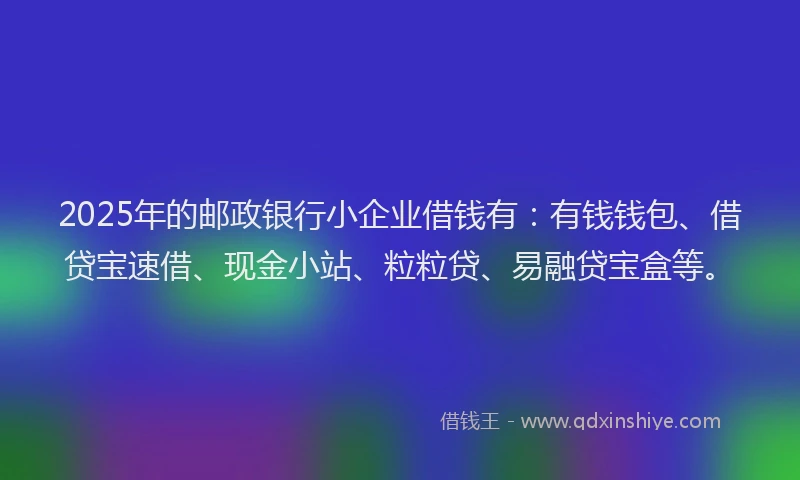 2025年的邮政银行小企业借钱有：有钱钱包、借贷宝速借、现金小站、粒粒贷、易融贷宝盒等。