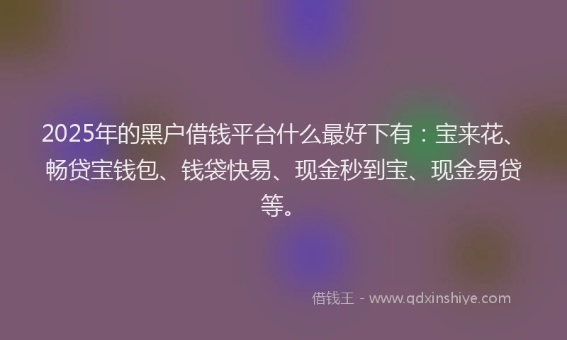 2025年的黑户借钱平台什么最好下有：宝来花、畅贷宝钱包、钱袋快易、现金秒到宝、现金易贷等。