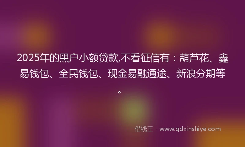 2025年的黑户小额贷款,不看征信有：葫芦花、鑫易钱包、全民钱包、现金易融通途、新浪分期等。