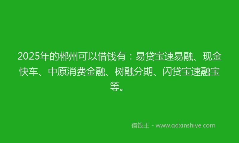 2025年的郴州可以借钱有：易贷宝速易融、现金快车、中原消费金融、树融分期、闪贷宝速融宝等。