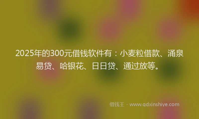 2025年的300元借钱软件有：小麦粒借款、涌泉易贷、哈银花、日日贷、通过放等。