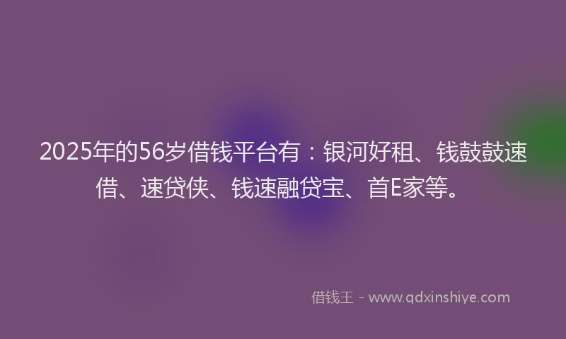 2025年的56岁借钱平台有：银河好租、钱鼓鼓速借、速贷侠、钱速融贷宝、首E家等。