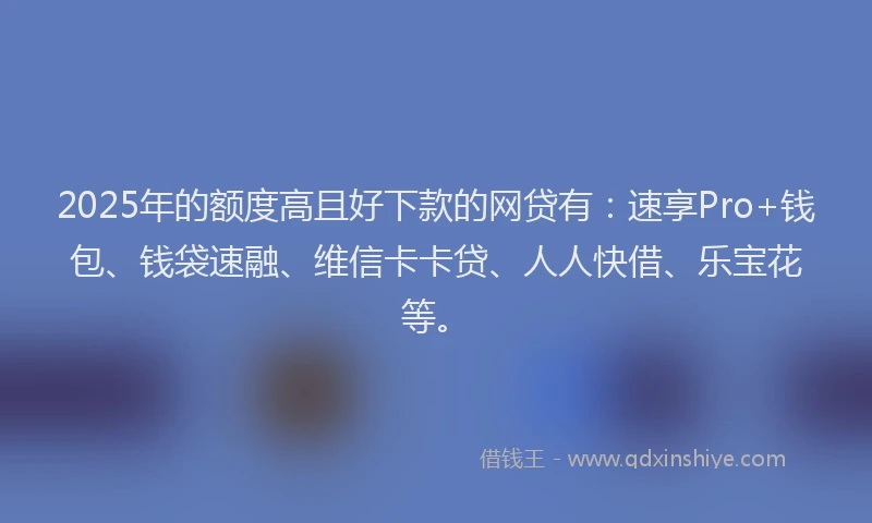 2025年的额度高且好下款的网贷有：速享Pro+钱包、钱袋速融、维信卡卡贷、人人快借、乐宝花等。