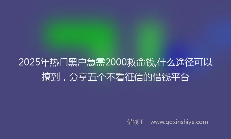 2025年热门黑户急需2000救命钱,什么途径可以搞到，分享五个不看征信的借钱平台