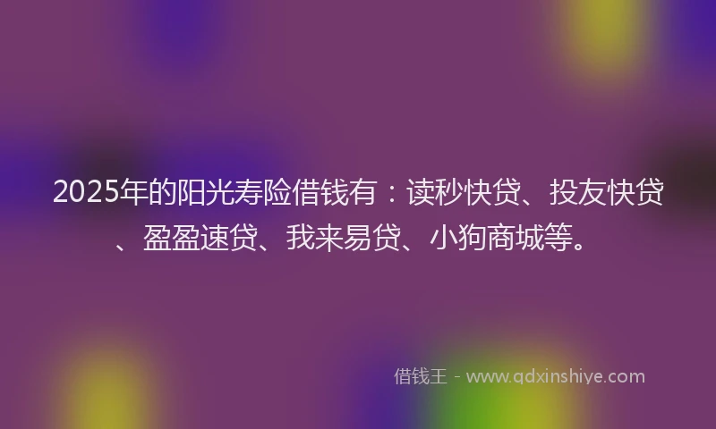 2025年的阳光寿险借钱有:读秒快贷、投友快贷、盈盈速贷、我来易贷、小狗商城等。