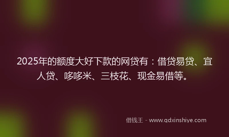2025年的额度大好下款的网贷有：借贷易贷、宜人贷、哆哆米、三枝花、现金易借等。