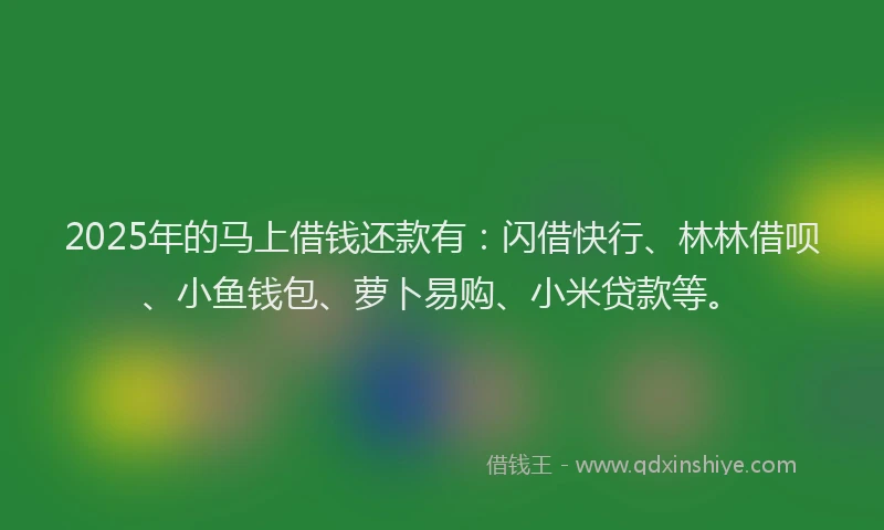 2025年的马上借钱还款有：闪借快行、林林借呗、小鱼钱包、萝卜易购、小米贷款等。