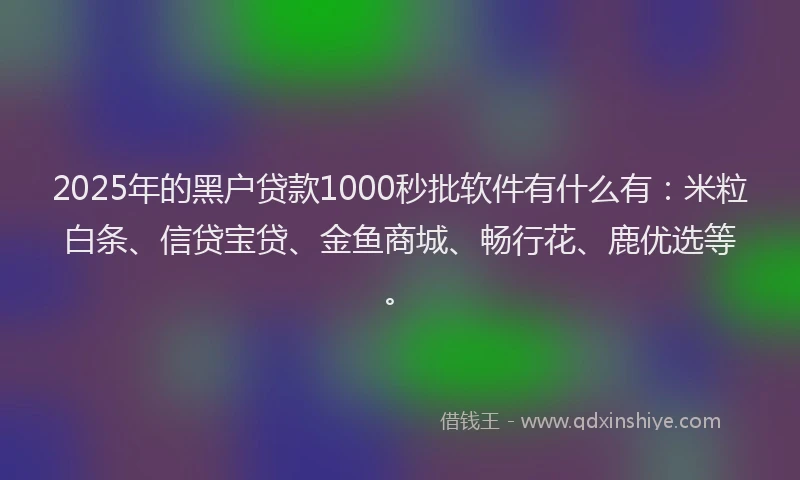 2025年的黑户贷款1000秒批软件有什么有：米粒白条、信贷宝贷、金鱼商城、畅行花、鹿优选等。