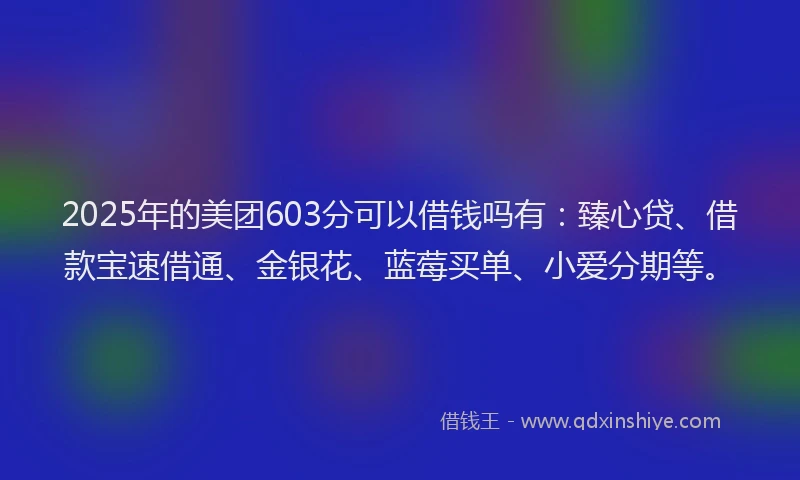 2025年的美团603分可以借钱吗有：臻心贷、借款宝速借通、金银花、蓝莓买单、小爱分期等。
