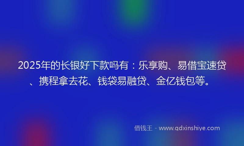 2025年的长银好下款吗有:乐享购、易借宝速贷、携程拿去花、钱袋易融贷、金亿钱包等。