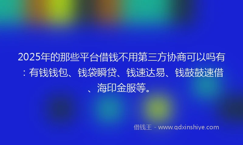 2025年的那些平台借钱不用第三方协商可以吗有：有钱钱包、钱袋瞬贷、钱速达易、钱鼓鼓速借、海印金服等。