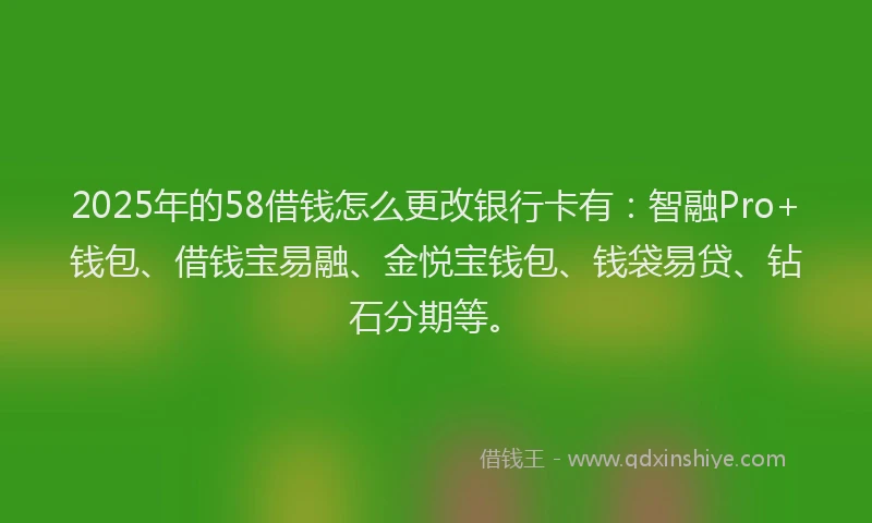 2025年的58借钱怎么更改银行卡有：智融Pro+钱包、借钱宝易融、金悦宝钱包、钱袋易贷、钻石分期等。
