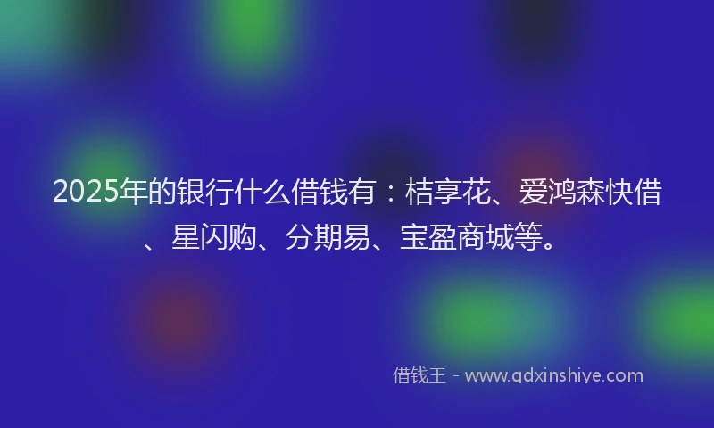 2025年的银行什么借钱有：桔享花、爱鸿森快借、星闪购、分期易、宝盈商城等。